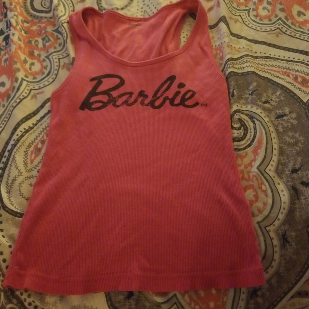 Pink Barbie vintage tank labeled large fits small